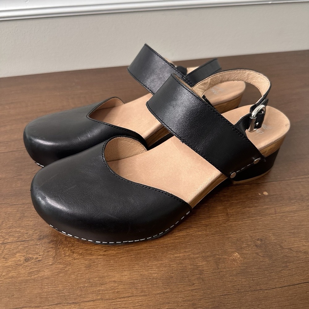Dansko Malin Clog Black Leather Ankle Strap Buckle Sandal Comfort Shoe 41 US 11